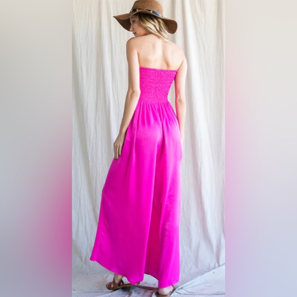 Smocked Fuchsia Jumpsuit with Pockets - Picture 2 of 6